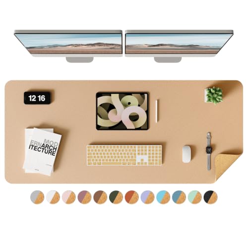 YSAGi Double-Sided Desk Mat, Eco Cork & Leather Desk Protector, Large Mouse Pad & Writing Pad for Office/Home (Apricot+Cork, 47.2" x 17") - color: Apricot+cork, size: 47.2" x 17"
