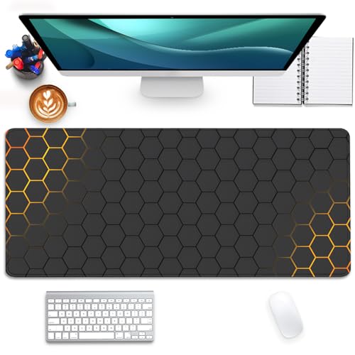 Black Gold Honeycomb Mouse Pad Desk Pad,Extended Gaming Mouse Mat,Stitched Edges Non-Slip Waterproof Rubber Base Mousepad for Office Desk Mat(27.5X11.8 in) - color: Black Gold Honeycomb