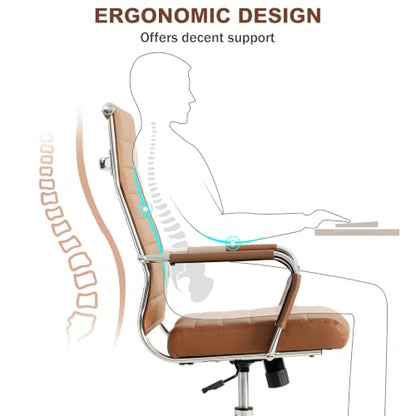Okeysen Ergonomic Office Desk Chair, Modern PU Leather Conference Room Chairs Ribbed, High Back Executive Swivel Rolling Chair for Home, Office - color: Brown-ribbed
