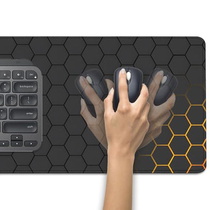 Black Gold Honeycomb Mouse Pad Desk Pad,Extended Gaming Mouse Mat,Stitched Edges Non-Slip Waterproof Rubber Base Mousepad for Office Desk Mat(27.5X11.8 in) - color: Black Gold Honeycomb