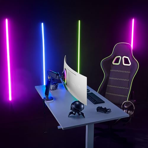 AVLT Single 27”-45” RGB Gaming Monitor Arm Desk Mount -Black | Built-in 20 Lighting Modes Touch Button Control Fits Flat/Curved/Ultrawide Screen Height Swivel Tilt Rotation Adjustable - color: Black - Single