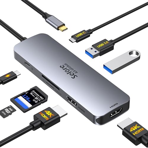 Selore USB C Docking Station Dual Monitor, USB C to Dual HDMI Adapter | Dual 4K@60Hz HDMI Ports, PD Charging, SD/microSD, USB A&C 3.0 Ports,Laptop Docking Station for Dell XPS/HP/Lenovo/Surface etc - color: Grey