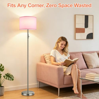 Floor Lamp Simple Design with Shade, Small Tall Lamps for Living Room Bedroom Office Dining Room Kitchen-Nickel - color: Nickel-Pink Shade