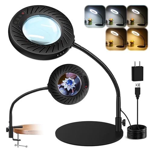 12X Magnifying Glass with Light and Stand, LED Magnifying Lamp with Clamp