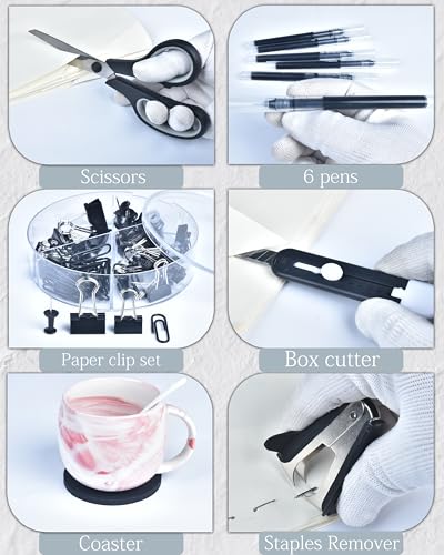 Black Desk Accessories and Organizers with Desk Organizer and 360°Rotating Pen Holder stapler Pen and a Lot of Office Black Office Supplies Beautifully Presented in a Gift Box - color: Black