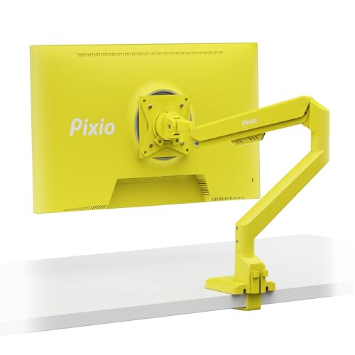 Pixio PS1S Wave Yellow Single Monitor Arm Stand Desk Mount - Fits up to 32 inches Monitors and up to 19.8lbs. VESA Compatibility and Integrated Cable Management - color: Yellow, size: Single