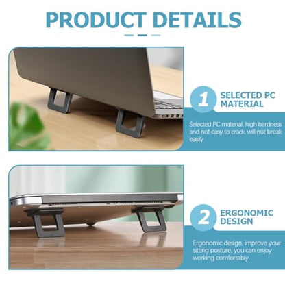 Ergonomic Laptop Stand and Airflow Riser for Desk, 2pcs Black PC Material Invisible Laptop Holder Supports Cooling and Height Elevation for Office and Home Use