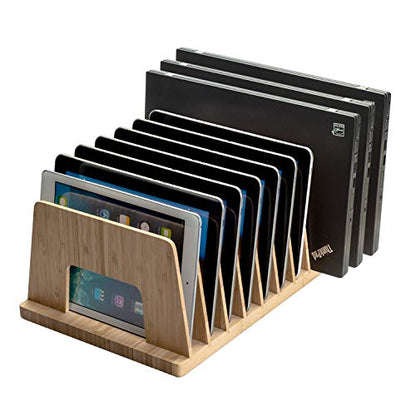 MobileVision Bamboo Device Organizer for Smartphones, Tablets and Laptops, 10 Slots - color: 10 - Slot Stand