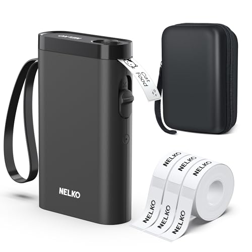 Nelko Label Maker Machine, P21 Label Printer with 3 Tapes & Case, Black | Creative App & Multiple Templates, Inkless Printing, Built-in Cutter, Ideal for School, Teacher Supplies, Office, and Home - color: Black