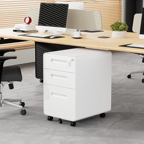 3 Drawer Mobile File Cabinet with Lock, 4 Keys and 25 Letter File Folders | Heavy-Duty Steel Rolling Filing Cabinet Pre-Assembled Under Desk for Home Office Letters/Legal/A4 Hanging File Folders - color: White, size: 23.8"H*15.7"W-3 Drawers(25 letter fold