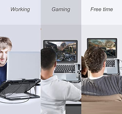 Laptop Cooling Pad with 6 Cooling Fans, Cooling Pad for Laptop Fan 13-15.6 Inch, Laptop Cooler Stand with 6 Height Adjustable, Notebook Cooler Pad with Two USB Port - size: 6 Fans