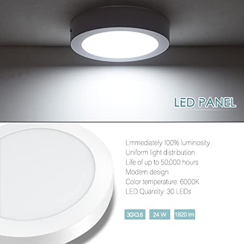 Round LED Flat Panel Light 24W, Thin Drop Ceiling Lights 6500K Cold White Surface Mount Ceiling Fixture AC 110-120V Shop Commercial Bay Lighting for Hotel Office School