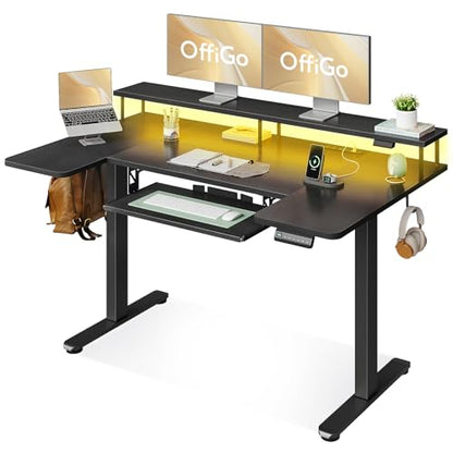 OffiGo 55 Inch U Shaped Electric Standing Desk with Keyboard Tray, Black - color: Black, size: 55 Inch