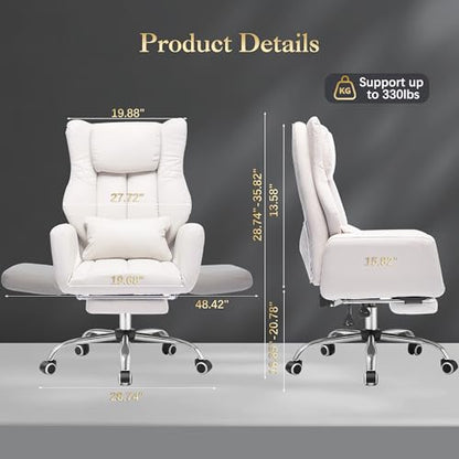 High Back Criss Cross Office Chair with Foot Rest & Flip Armrests | Big and Tall Criss Cross Gaming Chair, PU Leather Ergonomic Home office Computer Desk Chair, 155°Reclining with Lumbar Pillow - color: Beige