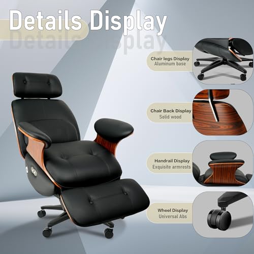 Ergonomic Leather Office Chair,Electric Recline/Footrest/Massage | 90-135° recline, footrest, 3-level massage, S-curve support, fits 5'3-6'1, solid wood, all-day comfort for home office,black - color: Black