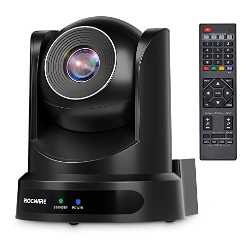 Conference Room Camera, RC20 PTZ Camera with Remote Control,10x Optical Zoom Webcam, 16X Digital/USB Output & AutoFocus/Low-Light & White Balance Correction for Church/Education/Broadcast