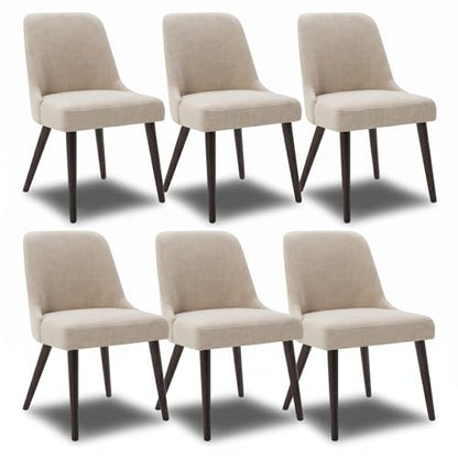 CHITA Mid-Century Modern Dining Chair, Upholstered Fabric Accent Chair for Dining Room, Set of 6, Beige - color: Beige, 6pcs