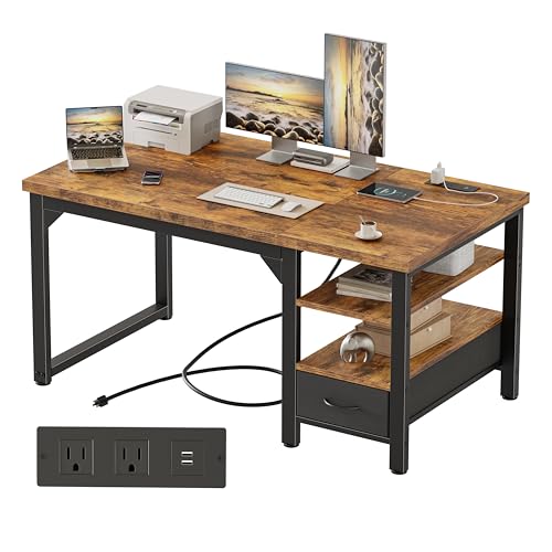 Mericonia 48" Computer Desk with Drawer, 1.2" Thick Reversible Office Desk - color: Brown, size: 48"D,1.2"T
