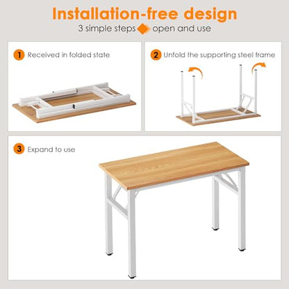 Need Small Folding Computer Desk, 39.4 Inch Writing Table, Teak & White - color: Teak & White, size: 39.4 inches