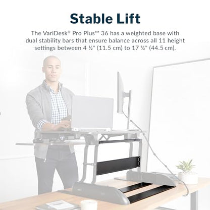 Vari Varidesk Pro Plus 36 Standing Desk Converter for Home Office – 11 Height Settings + Spring-Loader Lift, 2 Tier Design with Keyboard Tray, Fits Tables 26.5" Deep – Fully Assembled (Espresso) - color: Espresso