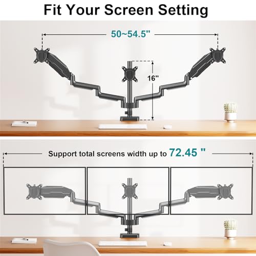 MOUNT PRO Triple Monitor Mount for 13-27 inch Screens, 3 Monitor Desk Mount, Height Adjustable Triple Display Stand, Full Motion Three Computer Arm Hold up to 17.6lbs Each, VESA 75x75, 100x100 - style: Max 27“ Gas Spring（parallel）