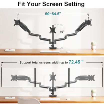 MOUNT PRO Triple Monitor Mount for 13-27 inch Screens, 3 Monitor Desk Mount, Height Adjustable Triple Display Stand, Full Motion Three Computer Arm Hold up to 17.6lbs Each, VESA 75x75, 100x100 - style: Max 27“ Gas Spring（parallel）
