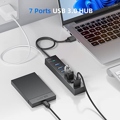 7 Ports USB Hub 3.0, SAN ZANG MASTER USB 3.0 Hub, 5Gbps HighSpeed Data USB Extender for Laptop, USB Flash Drive, Mobile HDD, Printer, Camera, Keyboard, Mouse, Windows/XPS (1.6FT)（50cm） - size: 1.6FT