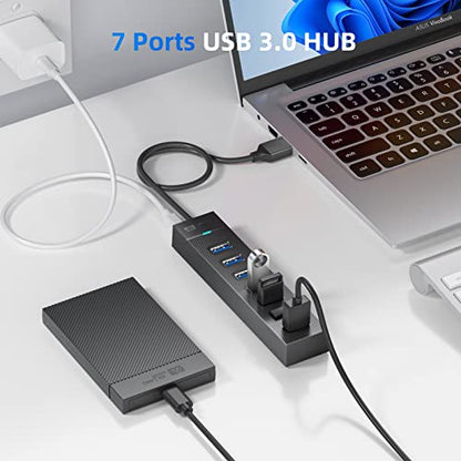 7 Ports USB Hub 3.0, SAN ZANG MASTER USB 3.0 Hub, 5Gbps HighSpeed Data USB Extender for Laptop, USB Flash Drive, Mobile HDD, Printer, Camera, Keyboard, Mouse, Windows/XPS (1.6FT)（50cm） - size: 1.6FT
