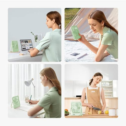 JISULIFE Desk Fan Battery Rechargeable, 180°Foldable Portable Personal Fan - color: Green, size: 4500mAh