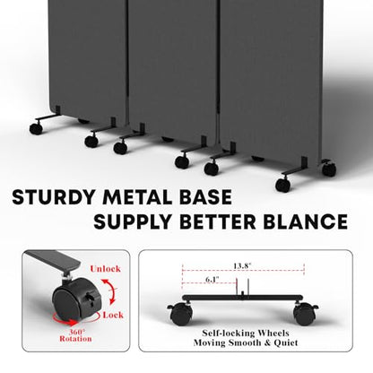 3 Panel Soundproof Room Divider W/Wheels, Office Divider with Whiteboard | 66" H with Detachable Whiteboard/Clips/Hooks/Pushpins,Wheeled Room Dividers, Easy to Move,For Conference Room Partitions - color: Dark Grey, size: 3-Panel-with Board
