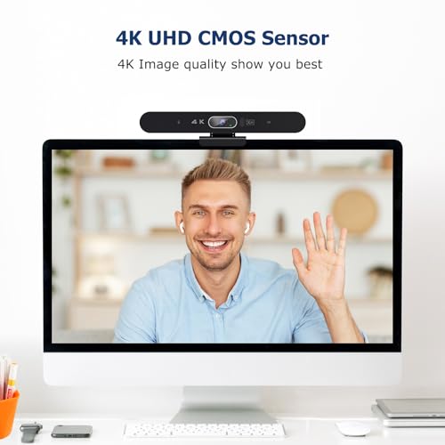 Conference Room Camera, All-in-One 4K Webcam with Microphone and Speaker, AI Tracking and Auto Framing, Wide Angle of View, Plug and Play USB Webcam for PC, Mac, Meetings, Teams, Zoom & Webex - color: Black