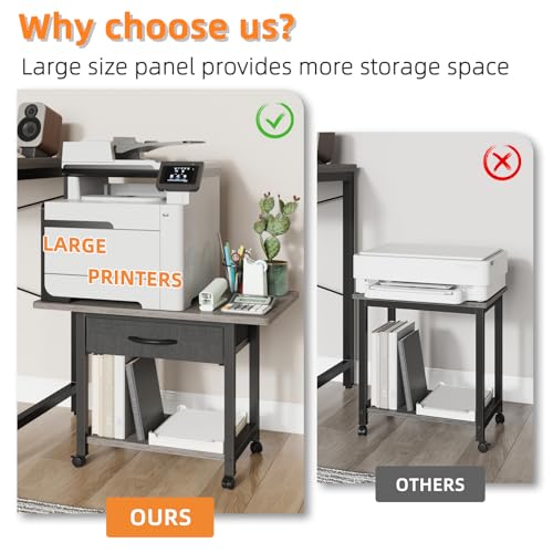 YAOHUOO 22"x15" Large Printer Stand with Drawer, 2-Tier Rolling Table Cart - color: Gray, size: 2-Tier