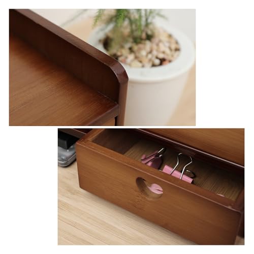 Bamboo Desk Monitor Stand with Drawer Wooden Computer Stand for Desk Monitor Riser with Storage for Laptop, PC Screen, TV, Printer, 3 Drawers + Hidden Keyboard Space