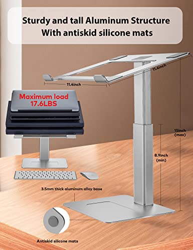 Laptop Stand for Desk, Ergonomic Sitting and Standing Laptop Riser for Notebook MacBook 11-17 Inches，DJ Laptop Stand Adjustable Height from 7-15 Inches Aluminum(Silver) - color: Silver