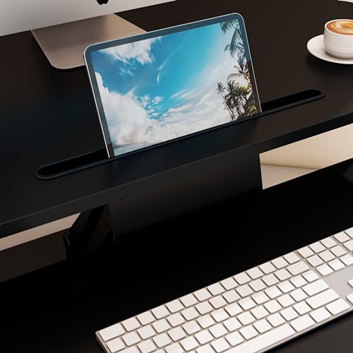 32 inch Corner Standing Desk Converter, Height Adjustable Sit Stand Desk Riser with Keyboard Tray, Black, GSD76