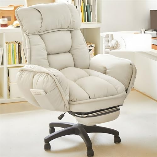 Black Wheels Executive Chair, Padded Arm with Footrest Adjustable Seat Height Computer Chair Sitting Office Chair Reclining Boss Chair Lazy Swivel Sofa Chair -Beige Fixed Arms - color: Beige, size: Fixed Arms