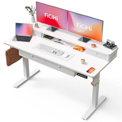 FiCiHi 55x24 Inch Electric Standing Desk, 4 Drawers, Adjustable Height Desk - color: White, size: 55"x24" (4 Drawers)
