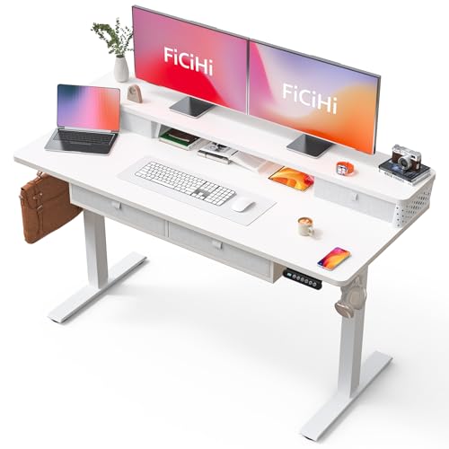 FiCiHi 55x24 Inch Electric Standing Desk, 4 Drawers, Adjustable Height Desk - color: White, size: 55"x24" (4 Drawers)