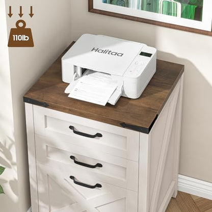 Farmhouse File Cabinet with 3 Drawers for Home Office, White and Brown - color: Rustic White and Brown, size: 3 Drawers