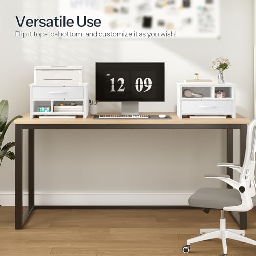HOOBRO Desktop Printer Stand, Printer Stand Shelf Organizer with Drawer, Wooden Under Desk Printer Table, Storage Shelf, for Home Office White WT08PS01