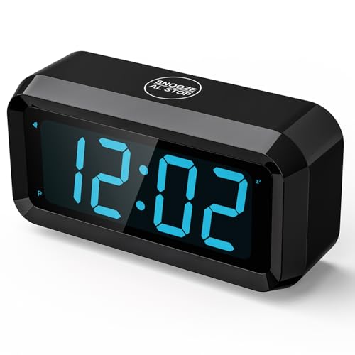 Alarm Clock,Digital Alarm Clock for Bedrooms,Battery Operated Clock,Adjustable 3 Brightness,1.2 inch LED Time Display, 12/24Hr, Cordless,Snooze (Black-Blue led) - color: Black-blue Led