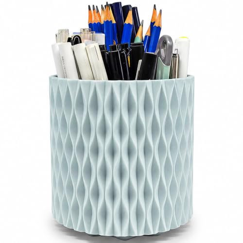 Lebenrich Rotating Pen Holder for Desk, 5 Slots Unique Blue Desk Pen Organizer Easthetic Desktop Supplies and Accessories for Women Girls, Pencil Cup Caddy for Office Home Art Supply - color: Blue