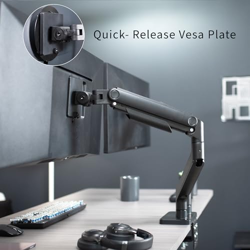 VIVO Heavy Duty Dual Ultra-Wide Monitor Desk Mount, Mechanical Spring Height Adjustable Stand for 2 Ultrawide Screens up to 45 inches, 44 lbs Capacity per Arm, Black, STAND-V200D