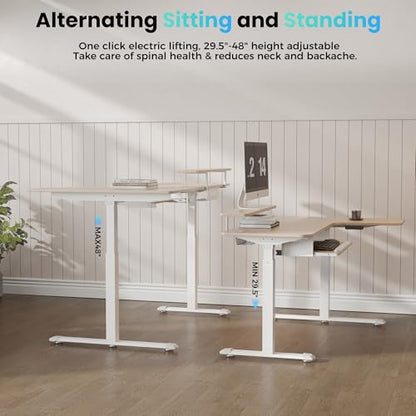 EUREKA ERGONOMIC 55 Inch L Shaped Electric Standing Desk, Height Adjustable Computer Gaming Desk with Keyboard Tray, Mouse Pad,Home Office Work,Maple Wood, Right Side - color: Maple, size: 55 inch-Right Side