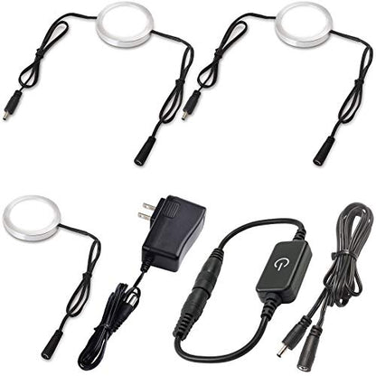 Under Cabinet LED Pucks AC120V Plug in, Touch Dimmer, 3 Lights, Daylight | Aluminum, Low Profile, Linkable Pucks, Dimmable, Easy Installation, Color Temp 6000K - color: 3 Lights,Daylight