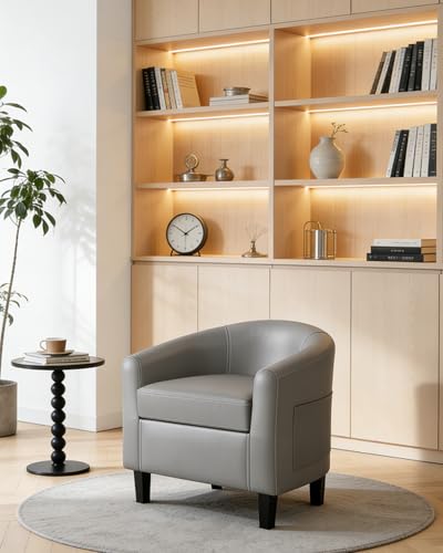 GarveeHome Accent Chairs Faux Leather Chairs Barrel Club Chairs Comfy Living Room Chairs with Sturdy Legs for Bedroom Reading Room Waiting Room(Gray) - color: Grey, size: Set of 1