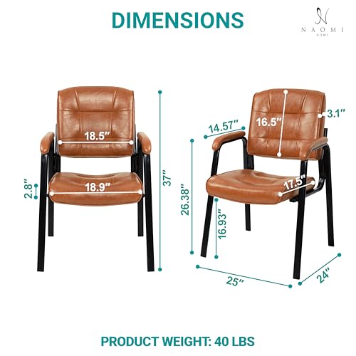 Naomi Home Faux Leather Guest Reception Chair with Armrests - Caramel | Designed For Waiting Rooms, Conference Spaces And Offices With Stackable Construction, Padded Comfort And Durable Steel Legs - color: Caramel, Faux Leather, style: Set of 2