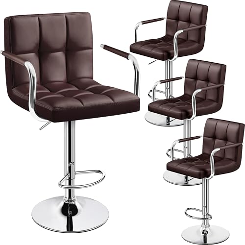Yaheetech Bar Stools Set of 4, Swivel with Backs, Adjustable Height, Brown - color: Brown, size: Set of 4