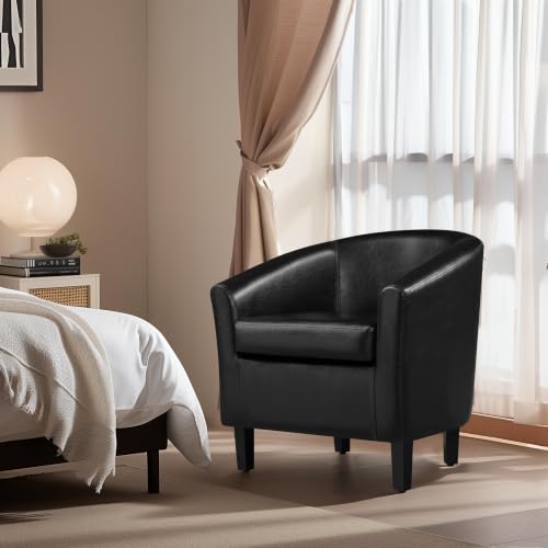 Yaheetech Accent Chairs, Faux Leather Barrel Armchairs, Black - color: Black, size: 25.5"D x 27.5"W x 28"H
