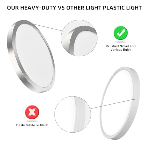 hykolity 12 Inch Selectable CCT LED Round Flat Panel Light,2 Pack | 24W 3000K/4000K/5000K, Edge-Lit Flush Mount Ceiling Light Fixture for Kitchen, Bedroom, Laundry and Closet Room,Brush Nickel - color: Brush Nickel, size: 12 inch